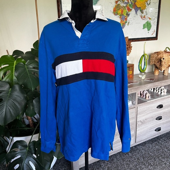 Tommy Hilfiger Vibrant Blue Polo with Red and White Trim - Picture 1 of 6